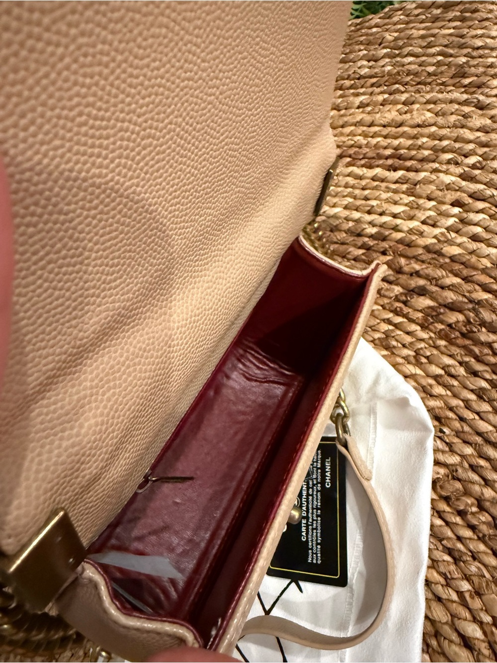Beige Quilted Leather Boy Shoulder Bag with Gold Chain - Picture 5 of 10